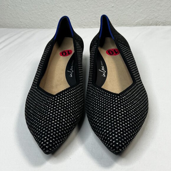 Rothys High Point Black Star Studded Woven Black Silver metallic Slip On 10 - Picture 6 of 15